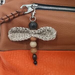 Crochet Firefly Bag Charm Vintage Beaded Hand Crafted Upcycled Keychain New